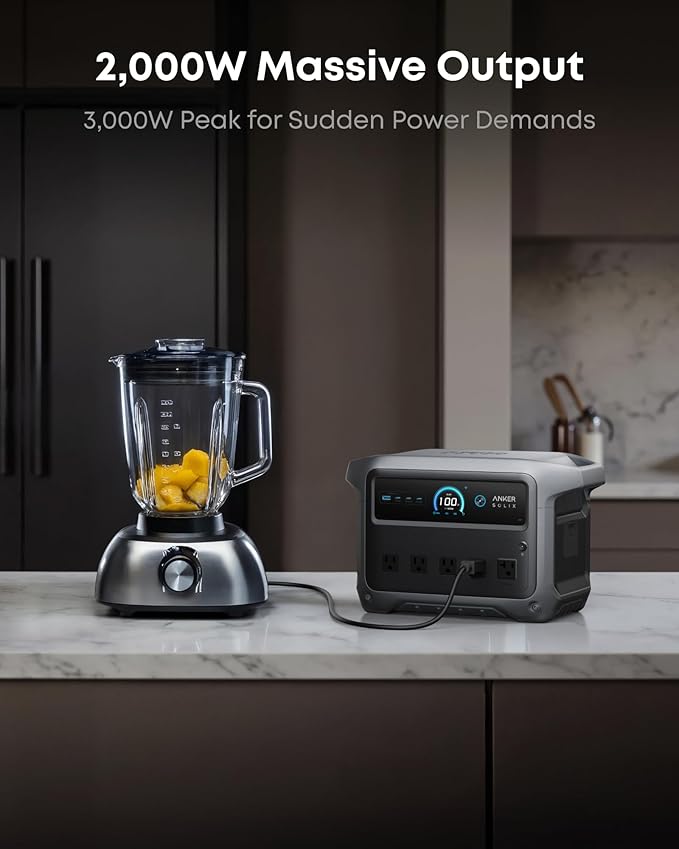 Anker SOLIX C1000 Gen 2 Portable Power Station with 100W Solar Panel, 2,000W (Peak 3,000W) Solar Generator, Full Charge in 49 Min, 1,024Wh LiFePO4 Battery for Home Backup, Power Outages, and Camping - Image 3
