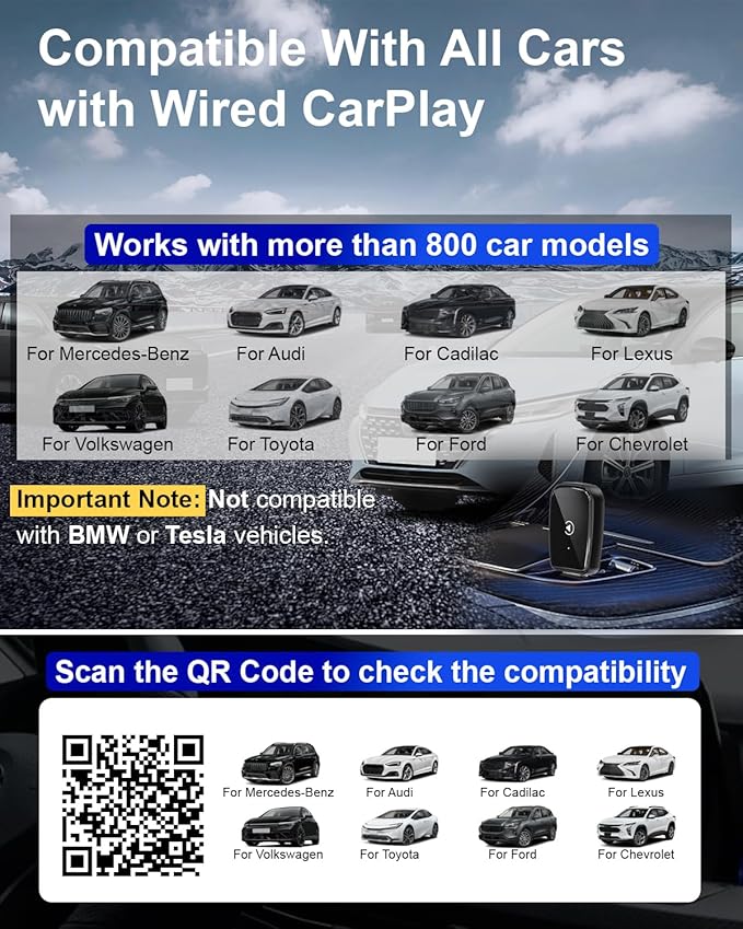 Mini Wireless CarPlay Adapter for Apple iPhone Only, Convert Wired CarPlay to Wireless with USB-A to USB-C Adapter, Stable Control & No Delay Latency, Black - Image 7