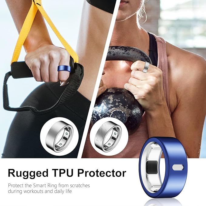 Cover Compatible for Oura Ring Gen 4/Gen 3 Horizon/Gen 3 Heritage,(NOT Compatible with Oura Ring 4-Ceramic), Charging Directly,Rugged TPU Finger Protector for Workout Women Men-Black+Blue -Size 8 - Image 5