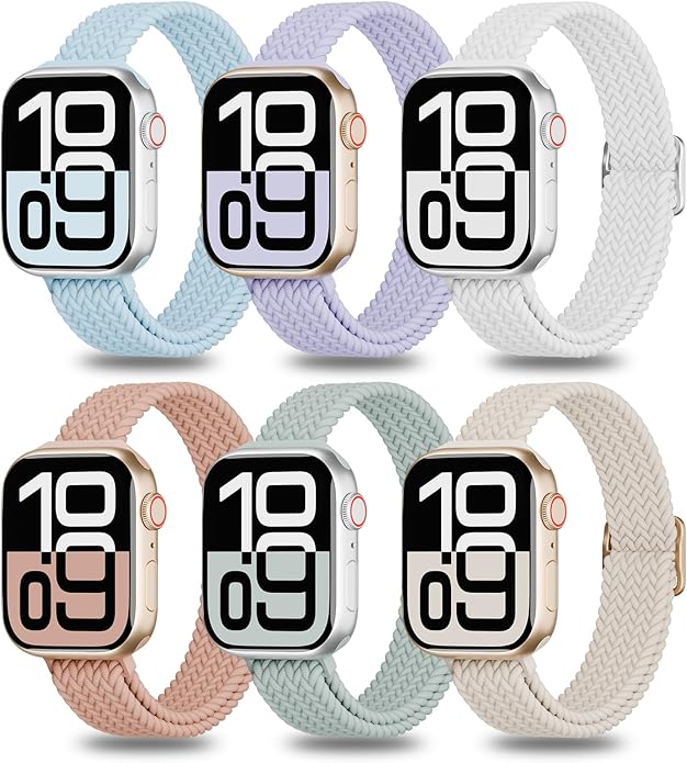 6 Pack Thin Stretchy Braided Compatible with Apple Watch Band 38mm 40mm 41mm 42mm 44mm 45mm 46mm 49mm Women Men, Solo Loop Nylon Slim Strap for iWatch Bands Series 11 10 SE 9 8 7 6 5 4 Ultra 3 2 1 by Unknown