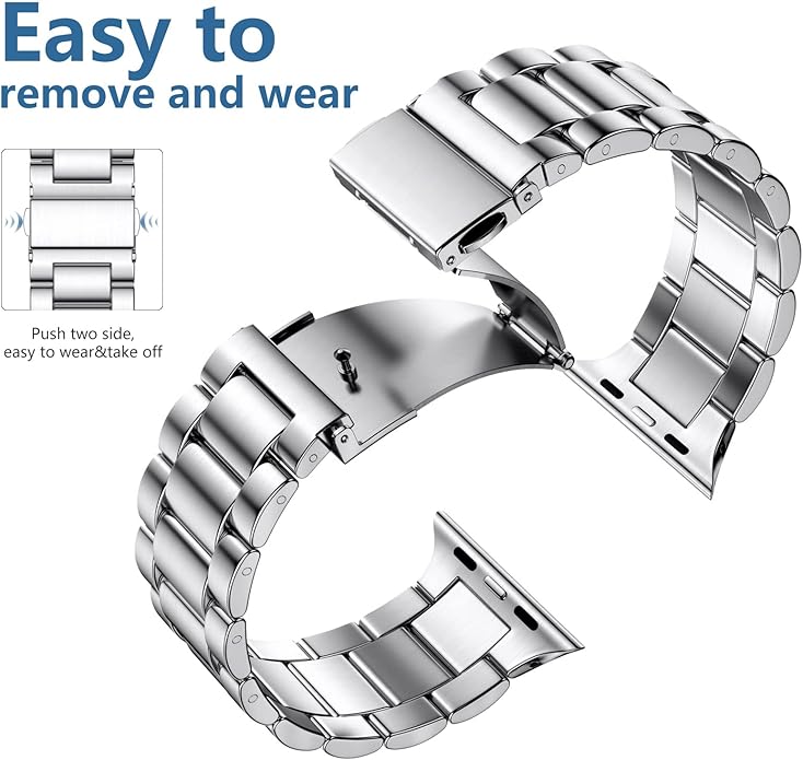 Lerobo Compatible with Apple Watch Band 44mm 42mm 40mm 38mm 41mm 45mm 46m 49mm, Solid Stainless Steel Metal Band with 2 Pack Protective Cover Case for iWtach Series 11 10 9 8 7 6 5 4 3 SE Ultra Men Women - Image 3