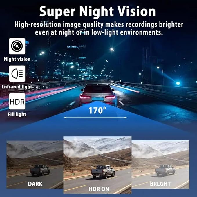 Yuguz 4 Channel Dash Cam, 4 Channel Car Dash Cam 1080p Car Dvr with 64gb Memory Card, 360 Camera forCar, 24h Parking Mode, Seamless Loop Recording, Caron-Dash Mounted Cameras (3 Channel+32G) - Image 3