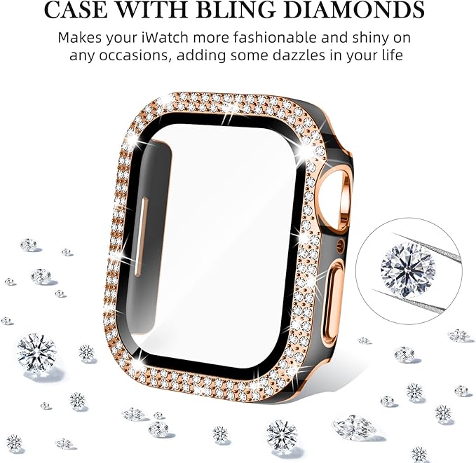 Adepoy for Apple Watch Case Series 7/8 45mm with Tempered Glass Screen Protector, Double Bling Case Crystal Diamonds Rhinestone Bumper Overall Hard PC Ultra-Thin Protective Cover for iWatch 45mm - Image 5