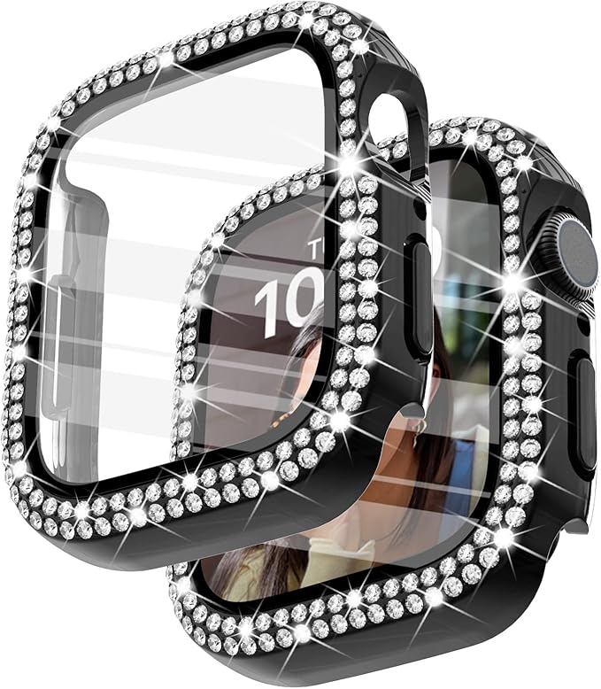 Surace 41mm Case Compatible with Apple Watch Series 9 Series 8 Series 7 Case with Screen Protector, Bling Diamond Overall Protective Case Compatible with Apple Watch Series 7 & 8 & 9 41mm, Black by Surace