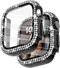 Surace 45mm Case Compatible with Apple Watch Series 9 Series 8 Series 7 Case with Screen Protector, Bling Diamond Overall Protective Case Compatible with Apple Watch Series 7 & 8 & 9 45mm, Black by Surace