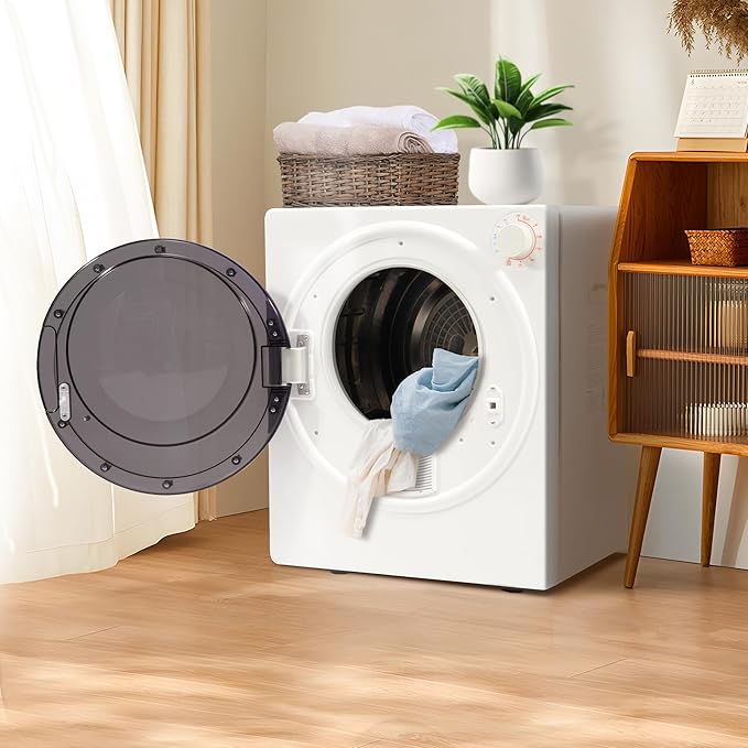 Elevon 2.6 cu.ft Portable Laundry Dryer,800W Electric Clothes Dryer with Stainless Steel Tub,Front Load with Exhaust Pipe,5 Automatic Drying Modes LCD Control Panel for Apartment Home Dorm RV,White - Image 2