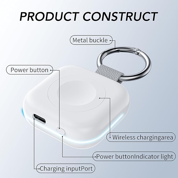 HUOTO Portable Watch Charger for Apple Watch Series 9,Portable Magnetic iWatch Charger 1200mAh Power Bank Mini Purse Items Fast keychain Charging for Apple Watch Series 11/10/ 9/8/7/6/SE/5/4/3/2/UItra - Image 3