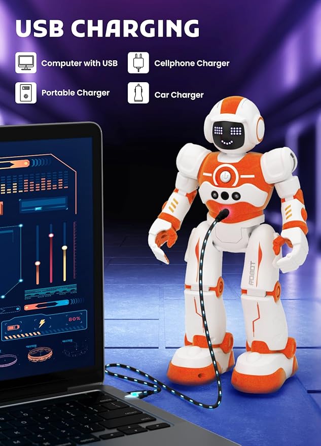 Robot Toys for Kids,Programmable Remote Control Smart Walking Dancing Robot Toy with Gesture & Sensing for Age 4 5 6 7 8 9 10 Year Old Boys Girls for Birthday Present,Orange - Image 4