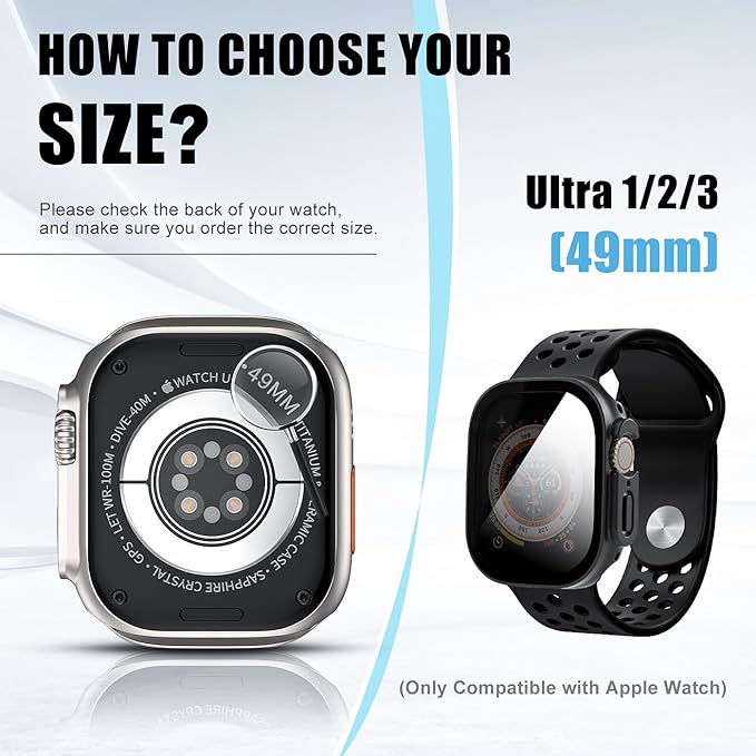 2 Pack Privacy Case for Apple Watch Screen Protector, Anti-Spy Tempered Glass Film Apple Watch Cover Hard PC Case Bumper for iWatch Ultra 2/1 - Black/Clear 49mm - Image 6