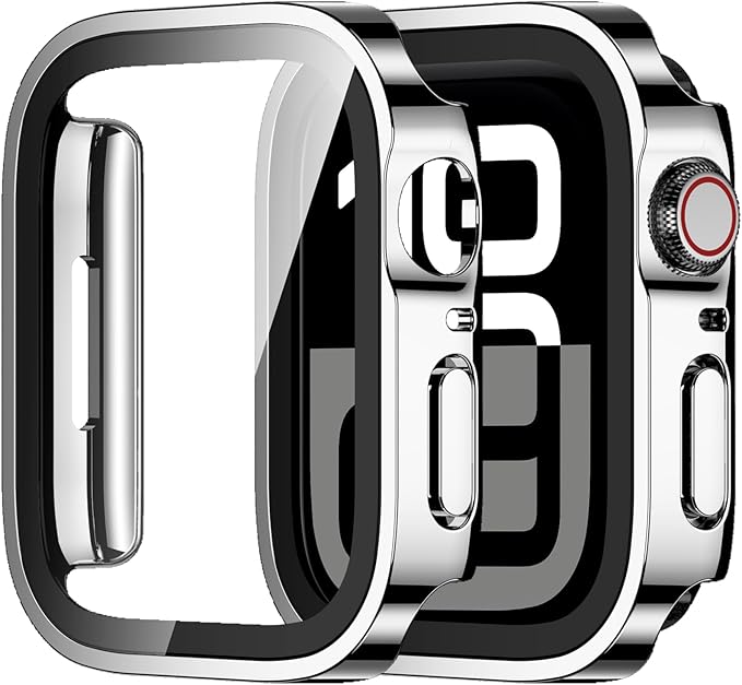 Amizee 2 Pack Case Compatible with Apple Watch Series 11/10 46mm Case with Built-in Screen Protector, Ultra-Thin Hard PC Straight Edge Anti-Scratch Protective Cover for iWatch 46mm (Silver/Clear) by Amizee