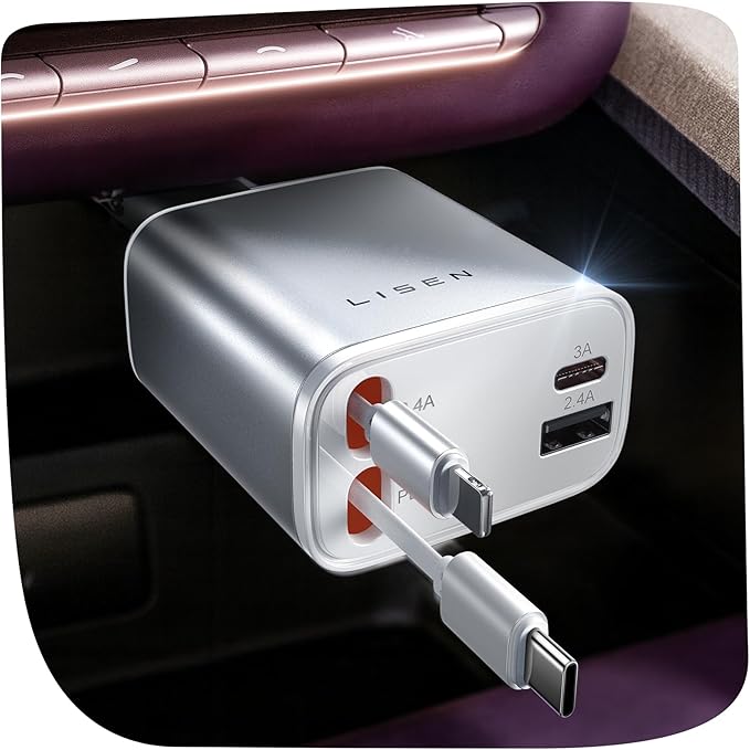 LISEN White Retractable Car Charger, for Gifts for Him Her, for iPhone 17, Cute 4 in 1 Retractable USB C Car Charger for Women, 75W Fast Charging Car Accessories for iPhone & Samsung S26 & Android by Lisen