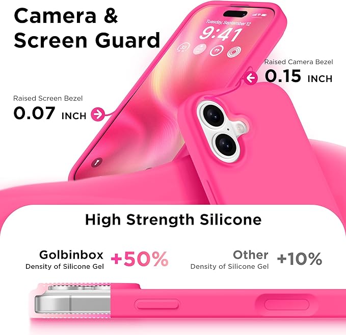 GolbinBox Magnetic for iPhone 17 Case, Compatible with MagSafe, Screen Protector + Camera Lens Protector, Liquid Silicone Shockproof Phone Cover with Anti-Scratch Microfiber Lining, Hot Pink - Image 7