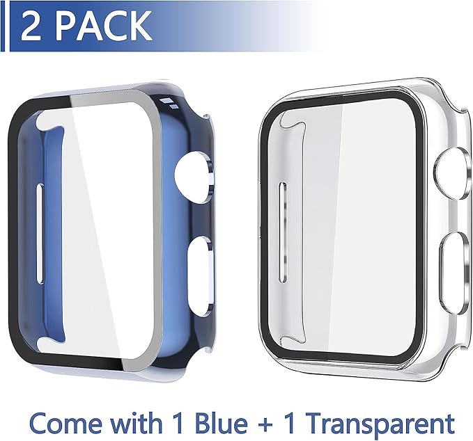Misxi 2 Pack Hard PC Case with Tempered Glass Screen Protector Compatible with Apple Watch SE 3 (2025) SE 2 SE Series 6 Series 5 Series 4 44mm, 1 Blue + 1 Transparent - Image 2