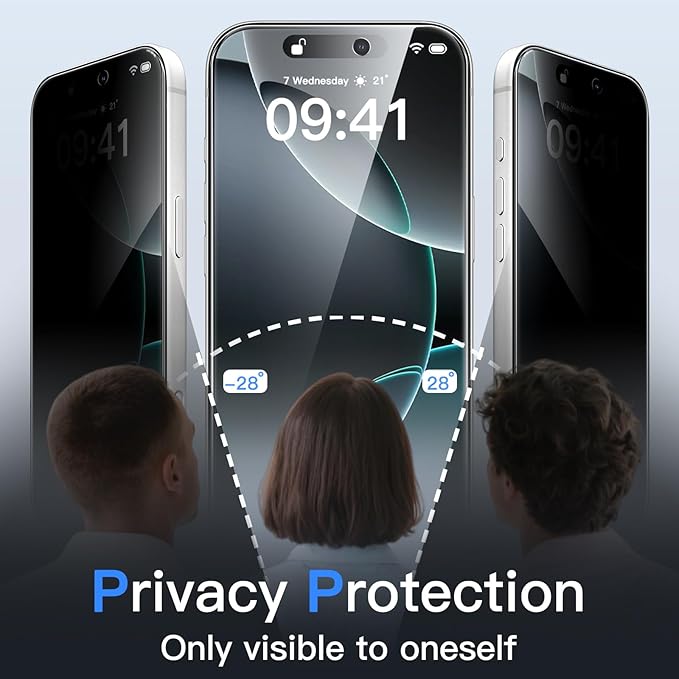 JETech Privacy Screen Protector for iPhone 16 Pro 6.3-Inch, Anti-Spy Tempered Glass Film with Easy Installation Tool, 2-Pack - Image 3