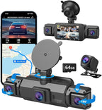 4 Channel Dash Cam, Front and Rear, 360 Dash Camera for Cars, 1080P FHD x4, Front 2K+1080P*2 Inside Camera, Built-in WiFi, GPS, Night Vision, 24/7 Recording Parking Mode Monitor, Free 64G Card by AFYWOOfficial