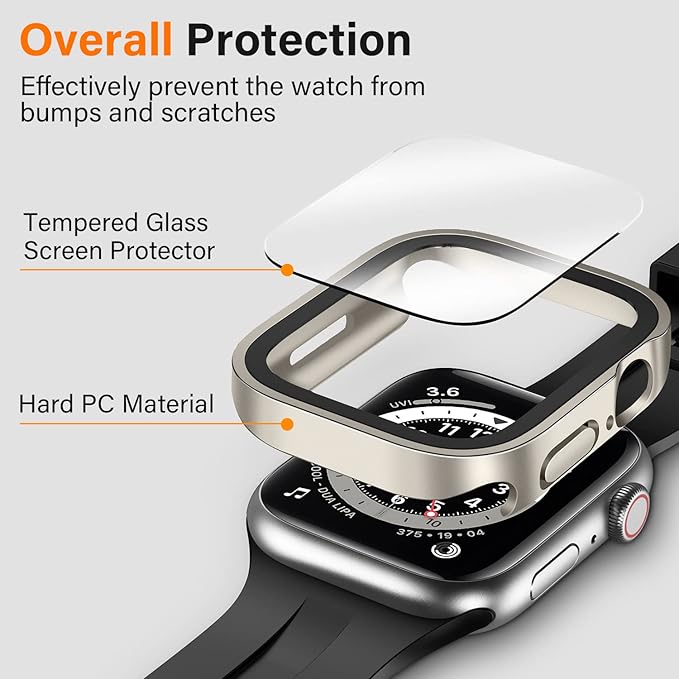 Amizee 2 Pack Compatible with Apple Watch Case SE 3/2/1 Series 6/5/4 44mm with Built-in Screen Protector, Ultra-Thin Hard PC Straight Edge Anti-Scratch Protective Cover for iWatch (Starlight) - Image 2