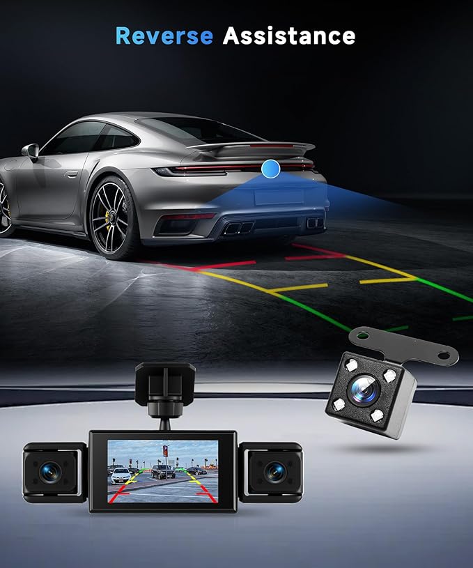360° Dash Cam Front and Rear Inside Left Right, 4 Channel FHD 1080P Dash Cam for Cars, 3 Inch IPS Dashcams with Night Vision, Loop Recording, 24H Parking Mode Monitor, Reverse View - Image 5