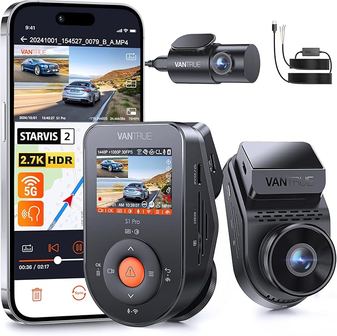 【Bundle: Vantrue S1 PRO Dual Dash Cam + Vantrue Hardwire Kit】 2.7K Front and Rear 5G Wi-Fi Dash Cam, 1944P Dual Hidden Dash Camera for Cars, STARVIS 2, Voice Control by VANTRUE