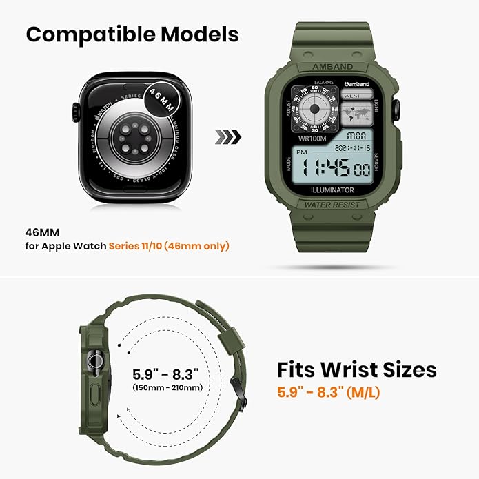 amBand E1 Sport Case Band for Apple Watch Ultra 3/2/1 & SE 3/2/1 & Series 11 10 9 8 7 6 5 4 3 49mm 46mm 45mm 44mm 42mm 41mm 40mm 38mm, Shockproof & Scratch Resistant Rugged Bumper for Men Women - Image 2