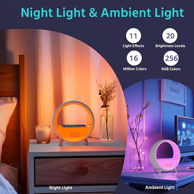 MOMILLA Sunrise Alarm Clock with 15W Wireless Charging Station, Bluetooth Speaker & White Noise Machine - Wake Up Light with Layered Ambient Glow, Sunset Sleep Aid, Zen Gifts for Women, Adults, Teens - Image 5