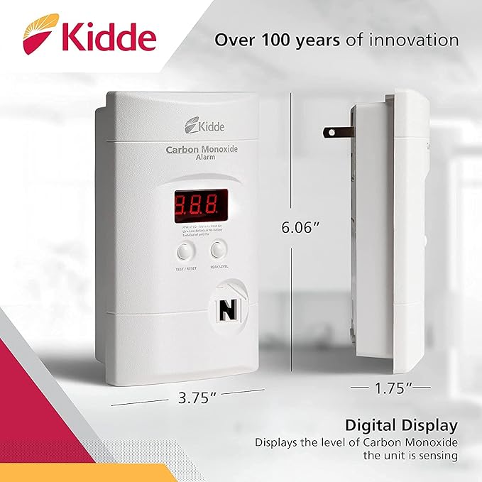 Kidde Carbon Monoxide Detector, Plug In Wall with 9-Volt Battery Backup, Digital LED Display - 6 Pack - Image 3