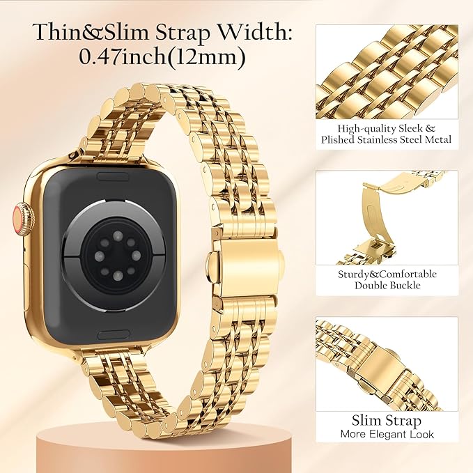 TiMOVO Metal Band Compatible with Apple Watch 46mm (Series 11/10) 49mm 45mm 44mm 42mm for Women (2025), Dressy Replacement Strap for Utrla 3/2/1, iWatch SE 3/2/1, Series 9/8/7/6/5/4/3/2/1, Gold - Image 4