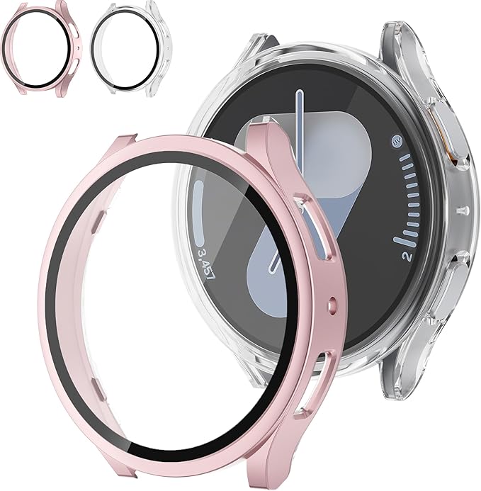 2 Pack Case With Tempered Glass for Samsung Galaxy Watch 7 Screen Protector 44mm Men Women,Hard PC Overall Protection Anti-Slip Scratch-Resistant Cover for Samsung Galaxy Watch 7 Case 44mm Accessories by Wowstrap
