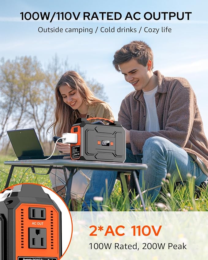 Solar Powered Generator 200W Peak/100W Rated, Portable Solar Generator Power Station with Solar Panels 40W Included, 146Wh Solar Power Bank with AC Outlet 110V for Home Use Camping Outdoor Adventure - Image 3