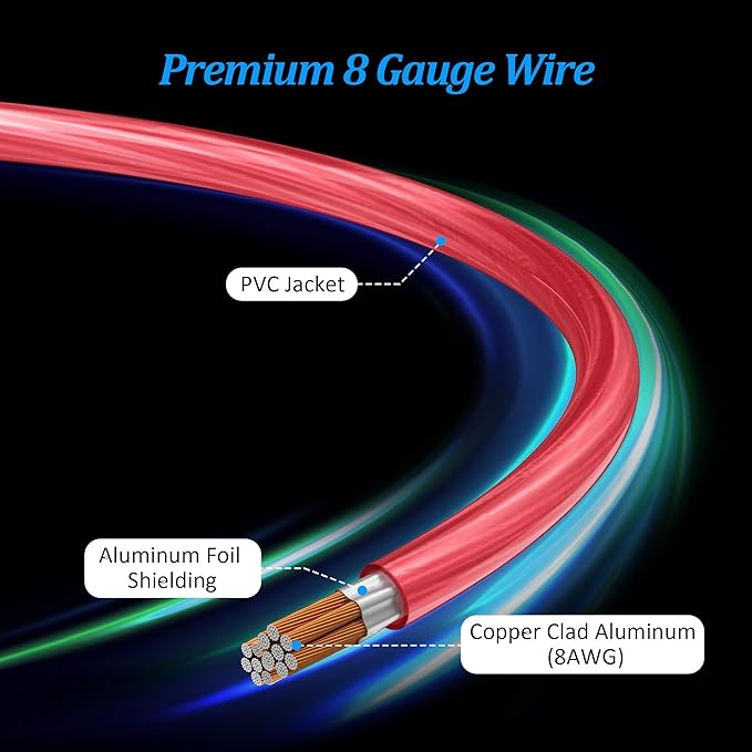 8 Gauge Wire Kit (10FT Each, Red/Black), Primary Automotive Wire, Battery Cable, Amp Wiring Kit, Car Audio Amplifier Power & Ground Cable, Car Fuse, 8AWG CCA, with 20 Heat Shrink Wrap, 20 Lugs - Image 4
