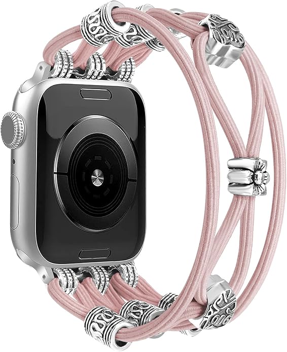 Newlibery Beaded Bracelet Compatible with Apple Watch Band 41mm 38mm 44mm 42mm 45mm 46mm 49mm Women Boho Braided Solo Loop Nylon Stretchy Dressy Strap for iWatch Serie11/10/9/8/7/6/5/4 SE 3/2/1 Ultra by Newlibery