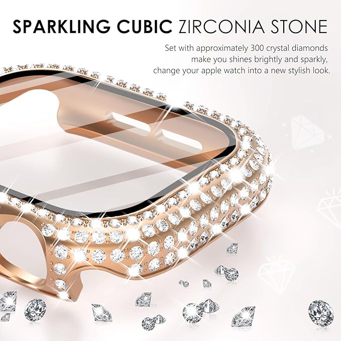 Surace Compatible with Apple Watch Series 11 Series 10 Case, 300 Crystal Diamonds with Screen Protector Overall Protective Case Face Cover Bling Bumper Case for Apple Watch 10 11 42mm, Rose Gold - Image 2