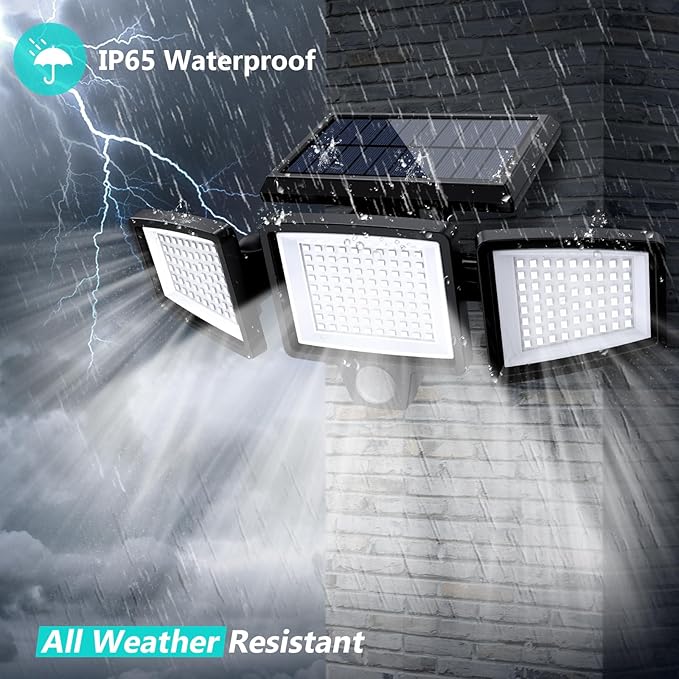 Tuffenough Solar Outdoor Lights 2500LM 210 LED Security Lights with Remote Control,3 Heads Motion Sensor Lights, IP65 Waterproof,270° Wide Angle Flood Wall Lights with 3 Modes(2 Packs) - Image 8