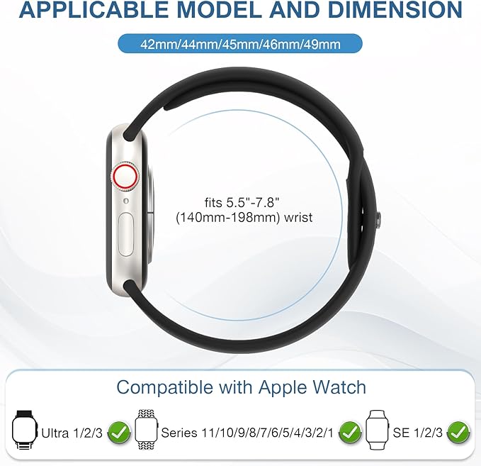 10 Pack Silicone Bands Compatible with Apple Watch 38mm 40mm 41mm 42mm 44mm 45mm 46mm 49mm Women Men, Soft Waterproof Replacement Wrist Sport Band for iWatch Series 11 10 9 8 7 6 5 4 3 2 1 SE Ultra - Image 2