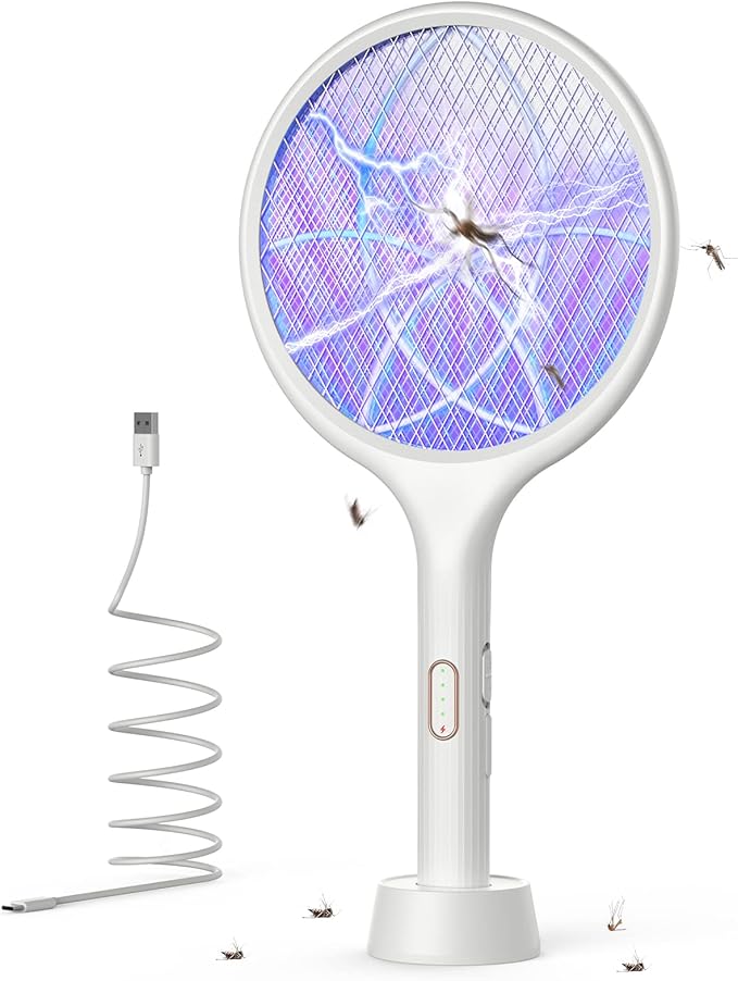 YISSVIC Electric Fly Swatter 4000V Bug Zapper Racket Dual Modes Mosquito Killer with Purple Mosquito Light Rechargeable for Indoor Home Office Backyard Patio Camping by YISSVIC