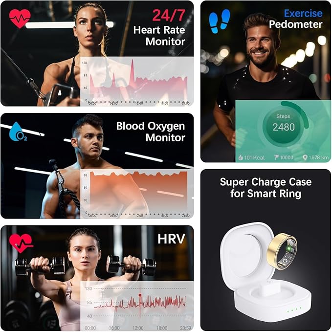 SEEVEN Smart Ring for Women Men, Fit Ring with Heart Rate, Blood Oxygen, HRV, Sleep Monitor, Stress, Step Counter, IP68 Waterproof Fitness Rings for iPhone & Android, No Subscription Fee (Gold, 13#) - Image 3