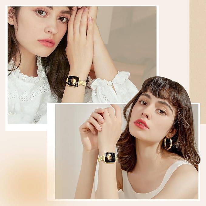 TiMOVO Metal Band Compatible with Apple Watch 42mm (Series 11/10) 41mm 40mm 38mm for Women, Dressy Replacement Strap for iWatch SE 3/2/1, Series 9/8/7/6/5/4/3/2/1, Gold - Image 2