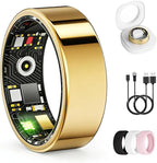 Smart Ring for Women & Men, Health Tracker Ring with Heart Rate, Blood Oxygen,Blood Pressure, IP68 Waterproof Fitness Ring, Sleep Tracker for iPhone and Android, No APP Fee (Gold, 7#) by UniverseJethro