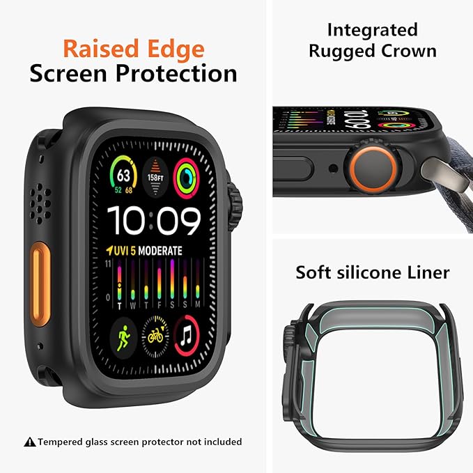 amBand 3 in 1 Metal Case Compatible with Apple Watch Series SE 3/SE 2/SE 6/5/4 44mm, W1 Protector Rugged Bumper with Watch Crown + Back Cover, Black - Image 4