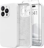 Magnetic for iPhone 14 Pro Max Case, Compatible with MagSafe, [Full Camera Protection][Screen Protector] Silicone Shockproof Protective Phone Case for iPhone 14 Pro Max 6.7", White by SUYDANBOX