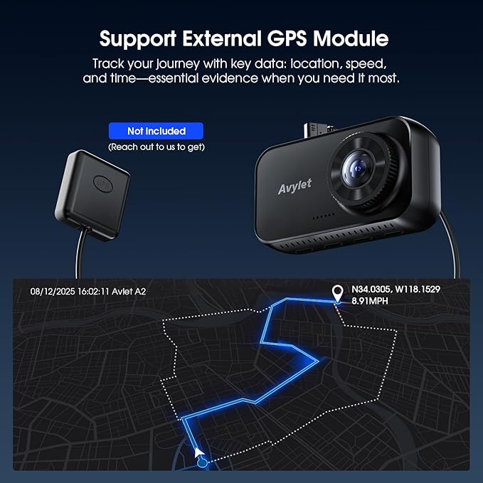 Avylet 4K/2.5K+1080P Dash Cam Front and Rear, 5G WiFi APP Dash Camera for Cars with 64GB Card, ADAS Lane Assist, 2.7”IPS Screen, Parking Mode, External GPS Module, Night Vision, G-Sensor - Image 8