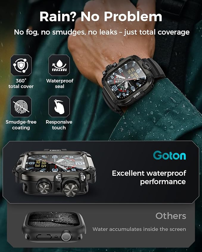 Goton Rugged Case and Band Kit with Screen Protector for Apple Watch 46mm, Compatible with Apple Watch Series 11/10, Full Body Shockproof Metal+PC Bumper Cover with Soft Band, 46mm Black - Image 4