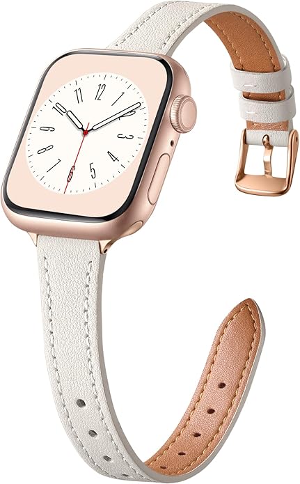 Charlam Slim Leather Band Compatible with Apple Watch Bands for Women 40mm 38mm 41mm 42mm 44mm 45mm 46mm, Top Grain Genuine Leather Strap Thin Wristband for iWatch Series 11 10 SE 9 8 7 6 5 4 3 2 1 by Charlam