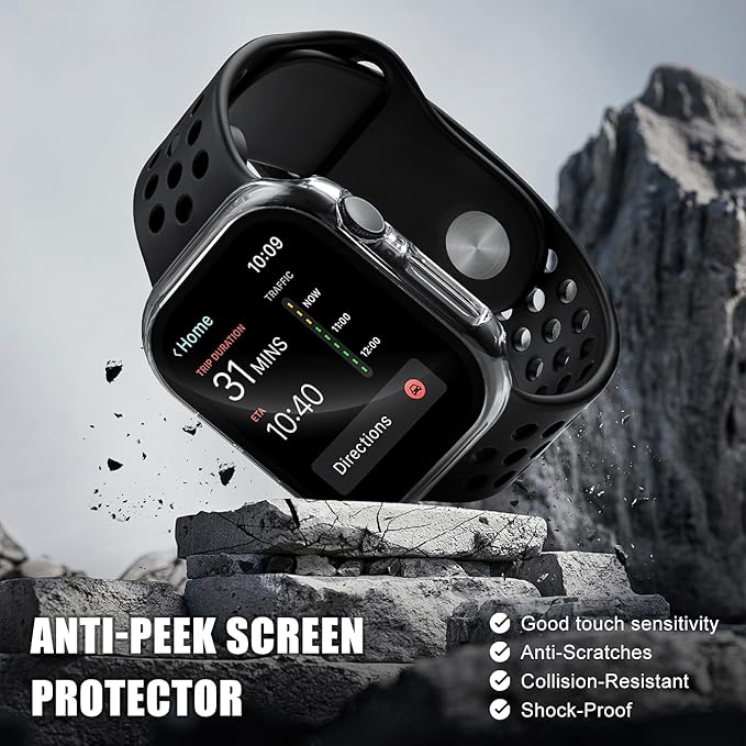 2 Pack Privacy Case for Apple Watch Screen Protector, Anti-Spy Tempered Glass Film Apple Watch Cover Hard PC Case Bumper for iWatch Series 11 Series 10 - Clear/Clear 42mm - Image 3