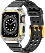 SUPLINK Stainless Steel Case and Band Compatible with Apple Watch Bands 45mm, Rugged Protective Bumper Metal Case Cover and TPU Band for iWatch Apple Watch Series 9 8 7 Men (Silver/Gold) by ClassicQualityandValue