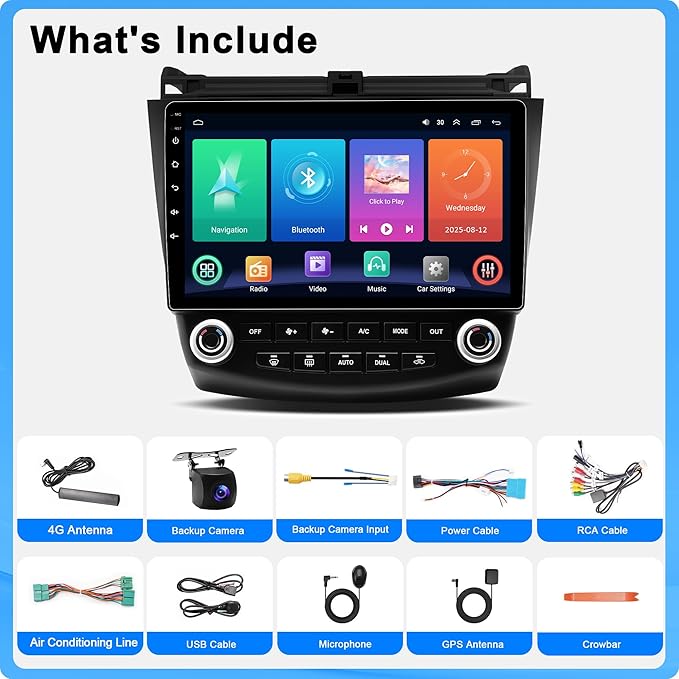 8 Core 4G+64G Car Radio Stereo for Honda Accord 2003-2007: Upgrade Android 15 10.1" 1280*720 Touchscreen Wireless CarPlay Android Auto, Bluetooth, WiFi 6, GPS, FM, RDS, 36 EQ, SWC, 1080P Backup Camera - Image 9
