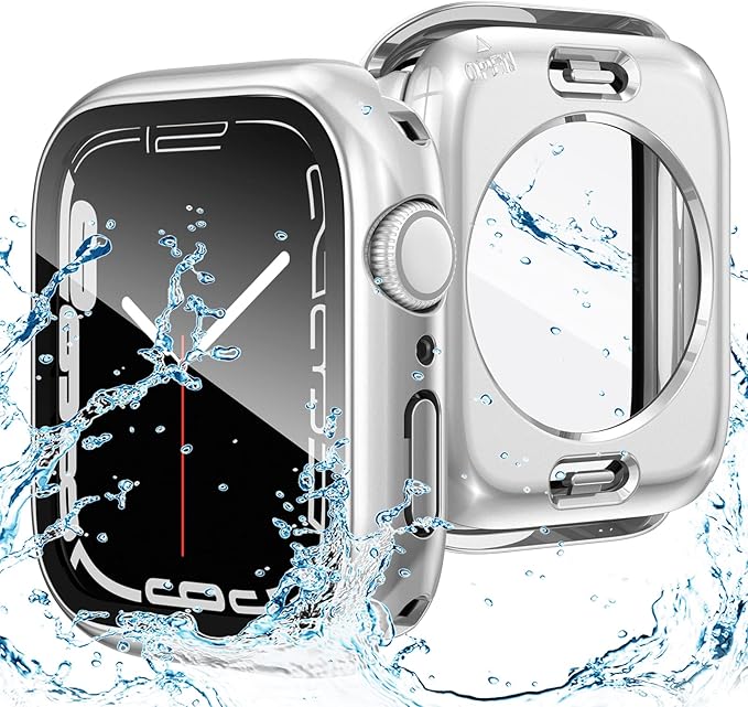 Goton 2 in 1 Waterproof Case for Apple Watch Series 9 8 7 Screen Protector 45mm, 360 Protective Glass Face Cover Hard PC Bumper + Back Frame for iWatch Accessories 45 mm by Goton