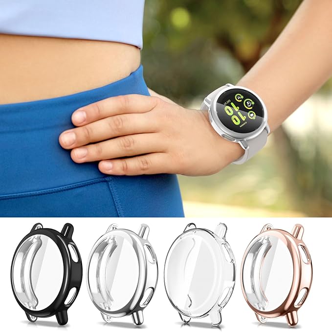 Fintie 3 Packs Screen Protector Case Compatible with Garmin Vivoactive 5, Soft TPU Plated Bumper Full Cover Protective Cases Scratch-Proof, Black/Silver/Clear - Image 6