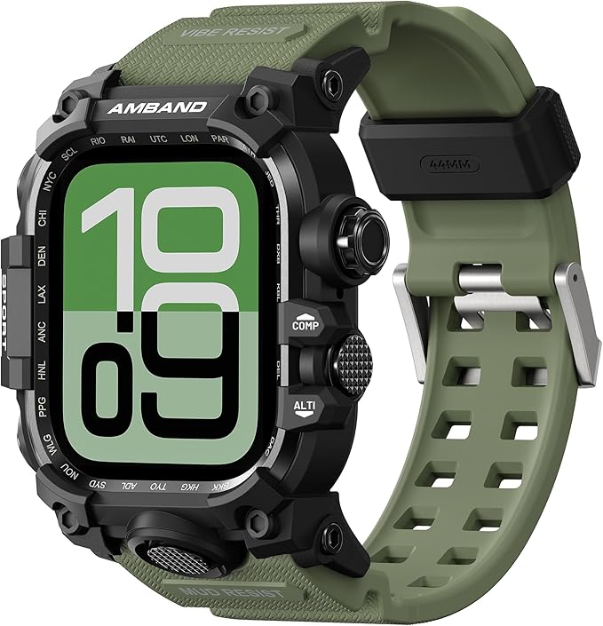 amBand Rugged Case with Band for Apple Watch 44mm, Compatible with iWatch Series SE 3/SE 2nd Generation/SE/6/5/4, Military Grade Shockproof Bumper Cover, Tactical Band for Men, Army Green by amBand