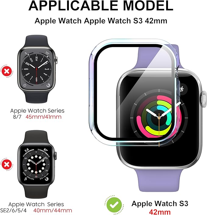 Diruite 2-Pack for Apple Watch Series 3/2/1 42mm Case, Ultra-Thin All-Around Tempered Glass Screen Protector Protection Cover for iWatch 42mm - Colorful - Image 2