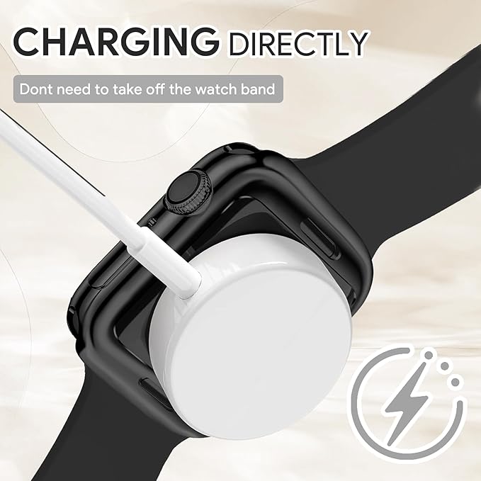 JR.DM 44mm Soft Flexible TPU Case Compatible for Apple Watch Series 6/5/4/SE Touchable Screen Lightweight Anti-Scratch All-Around Protector Thin Guard Shockproof Cover Shiny Bumper for iWatch, Black - Image 4